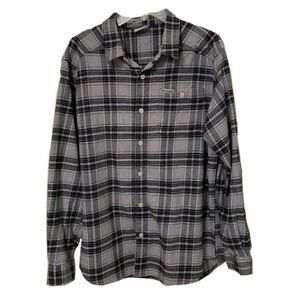 Columbia Grey Plaid Cotton Flannel Shirt Mens Size Large Casual Outdoors